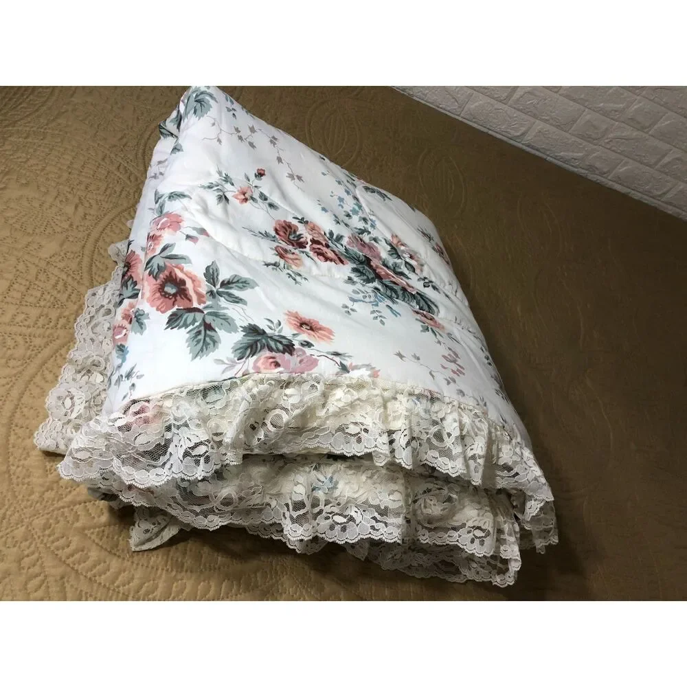 Vtg Springs Industries Floral Full Comforter 2 Shams Shabby Cottagecore Lace USA